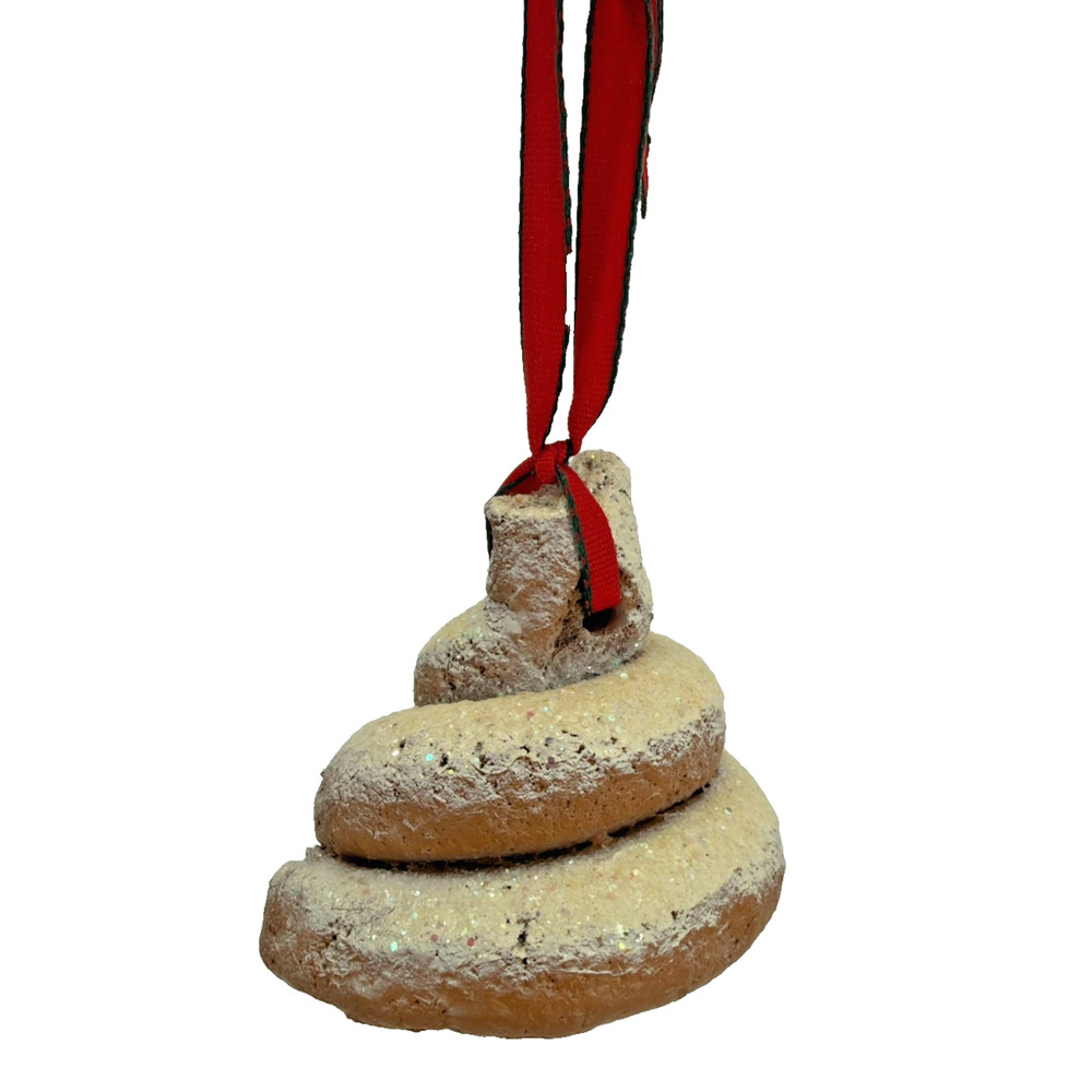 Glitter Poop Swirl Christmas Holiday Ornament with Red Ribbon Funny Gag Decor